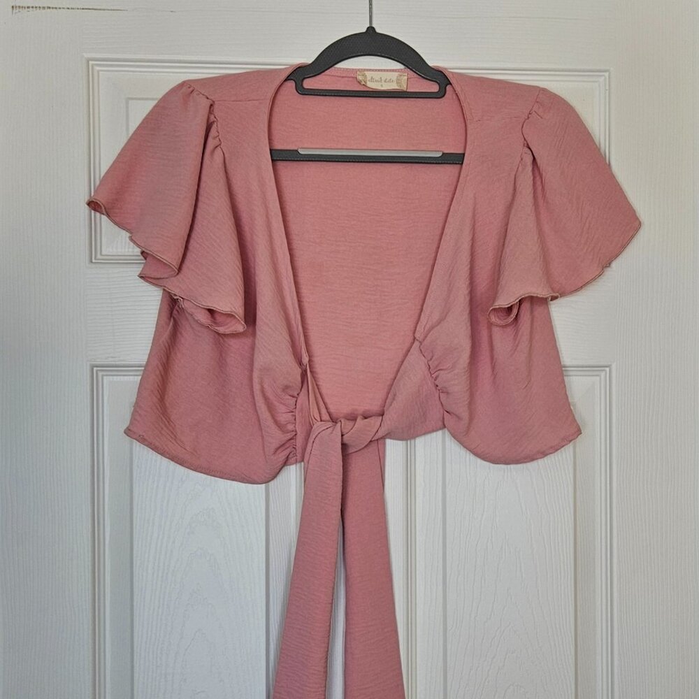 Alter’d State Blush Pink Tie-Front Flutter Sleeve Wrap Top — Size S